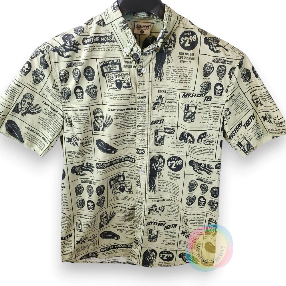 Creepy Co Small Vintage Horror Ad Button Down Shirt